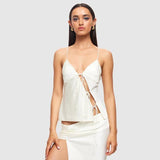 Chicdear  Female Satin Chic Tie Up Hollow Out Crop Top For Women Summer Spaghetti Strap Backless Slim Party Tank Tops Y2K Vest 20