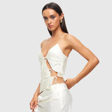 Chicdear  Female Satin Chic Tie Up Hollow Out Crop Top For Women Summer Spaghetti Strap Backless Slim Party Tank Tops Y2K Vest 20