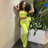 Chicdear Ins Fashion Embroidered Flower Tube Top High Waist Casual Drawstring Pant Two-Piece Set 2024 Spring ââ‚?Floral Embroidered Tube Top and High Waist Drawstring Pants Set