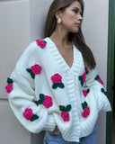 Chicdear-Winter outfits ideas Three dimensional rose blossom knitted cardigan top hand crocheted sweater jacket