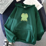 Chicdear Frog Sweatshirt Cartoon Clothes Harajuku Long Sleeve Hooded Kawaii Hoodie for Girls Winter Fleece Hoodies Pocket Green Tops