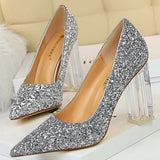 Chicdear -  Shoes Transparent Heels Women Pumps Sequins Wedding Shoes Square Heels Women Shoes Crystal Heel Heeled Shoes 2023