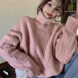 Chicdear - Turtleneck Knitted Sweater Women Solid Autumn Winter Korean Wild Sweet Female Pullovers Knitwear Loose Ladies Tops Tide H1679