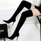 Chicader -  Shoes Suede  Over-the-Knee Boots Black Plush Warm Women Winter Boots Thin High Heel Boots Long Boots Plus Size 42 43