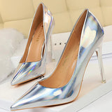 Chicdear - Patent Leather Woman Pumps Shoes New High Heels Shoes Women Heels Pointed Toe Women Basic Pump Heels Plus Size 43