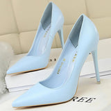 Chicdear - Shoes White Woman Pumps Pu Leather Shoes Women High Heels Stiletto Classics Pumps Pointed Toe Wedding Shoes Plus Size 43