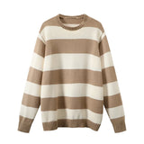 Chicdear - Women 2024 Sweater Pullover Soft Cotton O Neck  Spring Ladies Vintage Loose Sweaters Female Striped Casual Knitwear