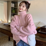 Chicdear - Turtleneck Knitted Sweater Women Solid Autumn Winter Korean Wild Sweet Female Pullovers Knitwear Loose Ladies Tops Tide H1679