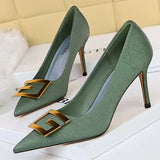 Chicdear -  Shoes Metal Square Buckle Women Pumps Fashion Pumps Women High Heels Stiletto 8.5 Cm Elegant Banquet Shoes Women Heels