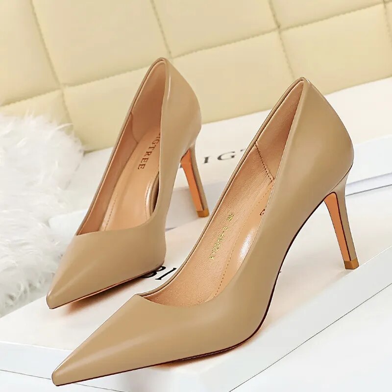 Chicdear -  Shoes Pu Leather Woman Pumps Fashion Kitten Heels 7.5 Cm Occupation OL Office Shoes Women Heels Heeled Shoes