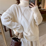 Chicdear - Turtleneck Knitted Sweater Women Solid Autumn Winter Korean Wild Sweet Female Pullovers Knitwear Loose Ladies Tops Tide H1679