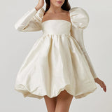 white dress French Style Puff sleeves Dress 