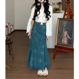 grunge outfits Versatile Niche Design Printed Women's Denim Skirt French Retro Dress