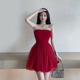 birthday outfit Tube Top Skirt Sexy Backless Mesh Fluffy Skirt New Korean Style Small Dress Jumpsuit