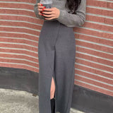 Black Friday Cyber ​​Monday Christmas black sweater dress outfit Chic High Waist Slimming Irregular Split Design over the Knee Long Skirt for Women