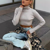 Cropped Sweater with Cropped Navel, Slim-Fit and Slimming Turtleneck Long-Sleeved Top