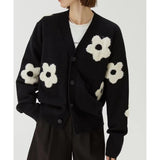 work outfits women Autumn and Winter V-neck  Flower Sweater Cardigan Sweater Coat