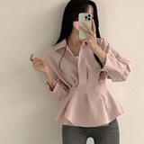 business casual outfits Spring and Autumn New Retro Waist-Tight Skirt Western Style Ruffled Design Sense Niche Long Sleeve Chic Shirt Top