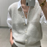 2000s fashion Spring and Autumn New Knitwear Women's Knitted Vest Korean Style V-neck Sleeveless Loose Casual Stacked Sweater Vest Women