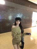 fall inspo outfits Lazy Style Loose off-Shoulder Long Sleeve Sweater Women's Autumn Casual Soft Glutinous Pullover Mid-Length All-Matching Top