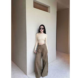 fall street style Knitted Short Top round Neck Slim Fit Slimming Versatile Waist-Exposed Long Sleeve Bottoming Shirt