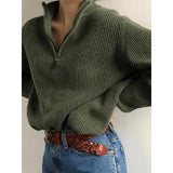 Autumn and Winter Women's Clothing Popular Zipper Stand Collar Long Sleeve Loose Sweater for Women