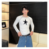  Winter outfits men Cyber Monday 2024 Christmas outfits Y2K Style Contrast Color Five-Pointed Star Fashion Long Sleeve T-shirt Men and Women 