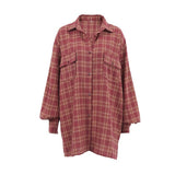 fall outfits women aesthetic American Retro Brick Red Scottish Plaid Loose Shirt 2024 New Autumn Plaid Shirt Women's Clothing