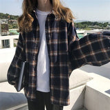 90s streetwear Harajuku Batwing Sleeve Shirt Women's Boyfriend Style Spring and Autumn Mid-Length Loose Korean Style Woolen Plaid Shirt Cardigan Coat Fashion