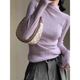 fall street women's outfits Blue Half Turtleneck Knitted Bottoming Shirt for Women New Autumn and Winter 2024 Inner Sweater Slim Slimming Slim Top for Women