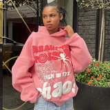 90s streetwear Wind Spider Web Letter Print Sweater Women's New Street Hip Hop Hooded Pullover Halloween