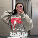 90s streetwear Wind Spider Web Letter Print Sweater Women's New Street Hip Hop Hooded Pullover Halloween