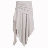 fashion killa Holiday Casual Style Pleated Split Irregular Design Low Waist Long Skirt New Solid Color Drape Skirt