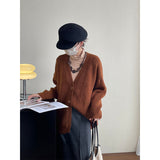 90s streetwear Retro Style Mid-Length Sweater Coat Casual All-Match Soft Knitted Cardigan