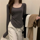 Chicdearshop 2000s fashion Women's Long-Sleeved T-shirt Autumn and Winter New Fashion Ins Irregular Slim Student Casual Short Top Girl Bottoming Shirt