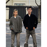 boy outfits fall street style Cardigan Sweater Men's and Women's Spring and Autumn Coat Sweater