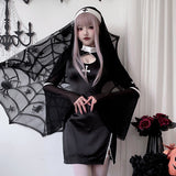 Halloween Women's Outfits Idea Gothic Style Costume Vampire Nun Costume Cross Dark Dress