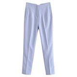 business casual outfits 2024 Spring Women's Clothing New Blue Multi-Line High Waist Trousers Women 8gs62259