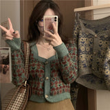 fall outfits aesthetic Fall 2024 New Korean Style Elegant Retro Flower Age-Reducing Sweet Knitted Sweater Long Sleeve Cardigan Coat for Women