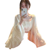 Boho 2024 Fresh Small Shirt Super Fairy Short Bell Sleeve Square Collar French Ruffled Long Sleeve Top