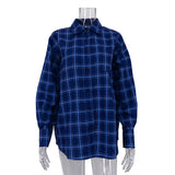 90s fashion men Autumn New Women's Red Plaid Shirt Women's Casual Design Loose Long Sleeve Shirt