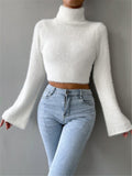 90s streetwear Autumn and Winter New Turtleneck Short Exposed Navel Plush Sweater