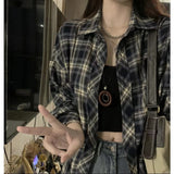 2024 fall fashion trends Retro Plaid Shirt Coat for Women Summer New Long Sleeve Casual Draping Shirt Design Sense Niche Top