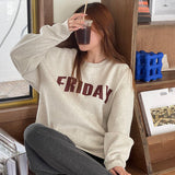 fall street women's outfits Spring and Autumn Letter round Neck Pullover Sweater Women's Loose Korean Style Internet Celebrity American Retro Top Fashion