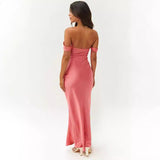 Chicdearshop off Shoulder Tube Top Satin Backless Long Dress Rose Pink