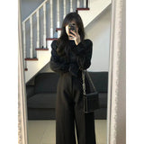 business casual outfits Suit Women's 2024 Autumn New High-Grade Lantern Sleeve Shirt Design Top High Waist Slimming Suit Trousers