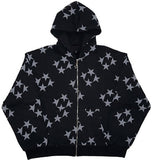 y2k Star Print Hooded Cardigan Zipper Loose Men's and Women's Fashion Brand Sweater Coat 