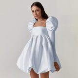 white dress French Style Puff sleeves Dress 