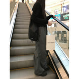 Black Friday Cyber ​​Monday Christmas 2024 Autumn Neutral Style Drawstring Loose Workwear Wide Leg Casual Pants