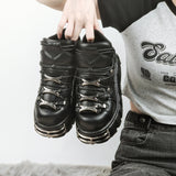 2000s fashion 2024 New Women's Shoes Heavy Metal Platform High-Top Punk Leather Shoes Gothic Dark Motorcycle Boots